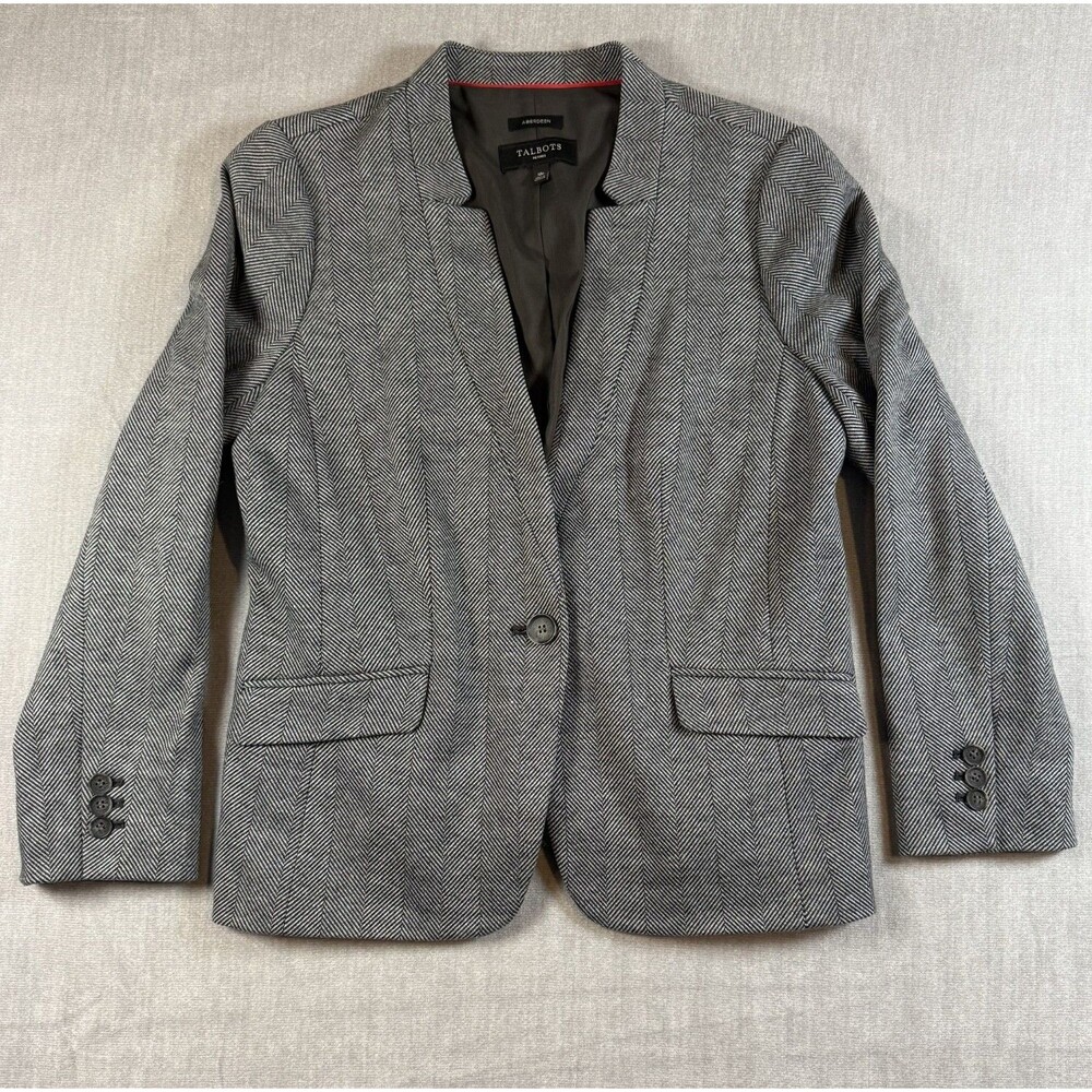 Talbots Aberdeen Blazer Womens 10P Petite Black Herringbone Preppy Academia NWOT